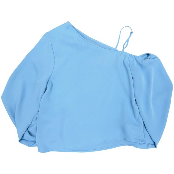 OPEN EDIT Women's NWT Pleated Asymmetric Top in Blue Lake | Size S - Picture 6 of 10